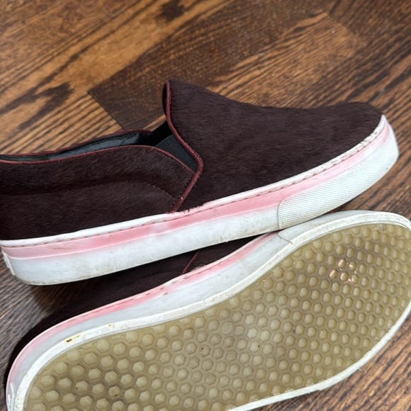 Schutz dark chocolate ponyhair slip on sneakers. Pink washed upper whitewalls. 8 - Picture 8 of 8